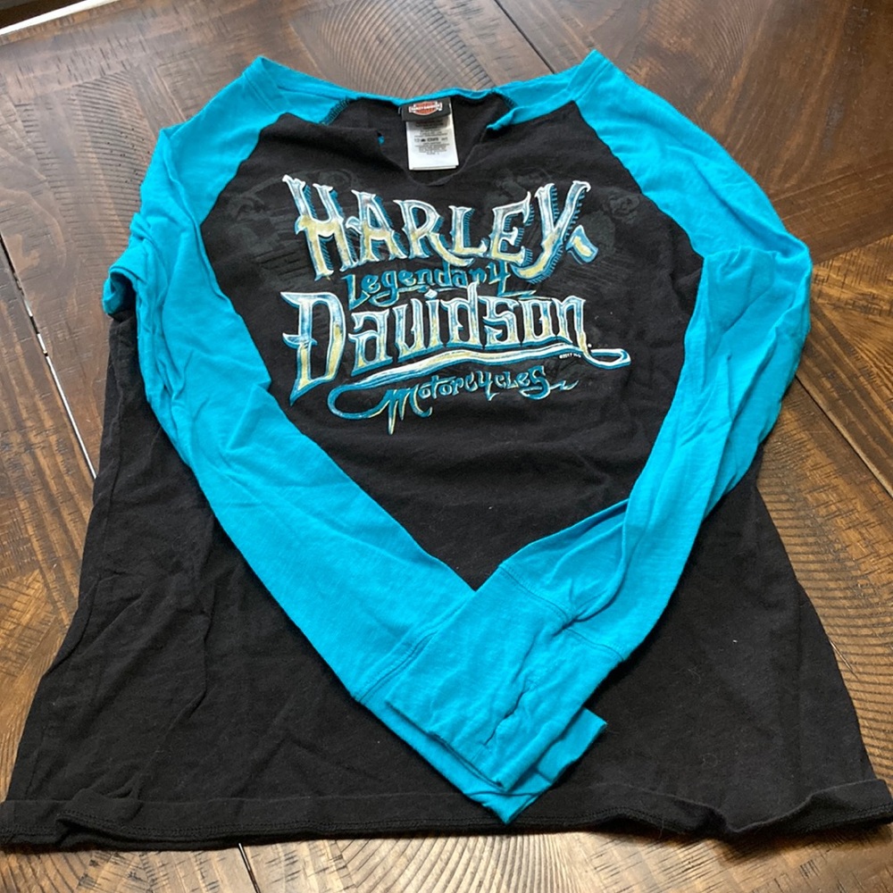 Harley Davidson teal n black long sleeve shirt
